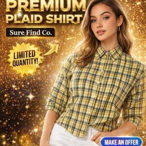 Liz Claiborne Lizwear Green and Blue Plaid  3/4 Sleeve Blouse Women Size Small